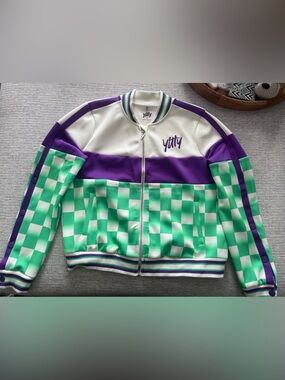 YITTY Green Checkerboard Jacket with Purple Accents